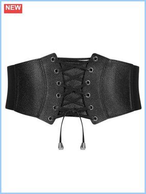 Women's Faux Leather Lace-Up Corset Belt Elastic Wide Waist Belt